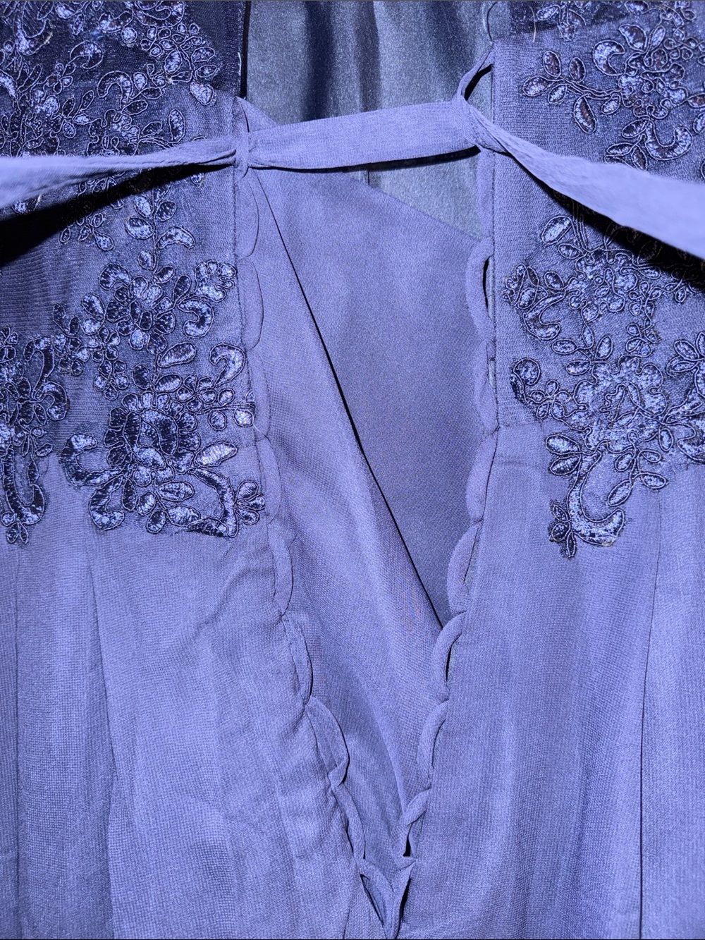 Lush Navy Lace Bodice Chiffon Wedding Guest Gown - Picture 5 of 7